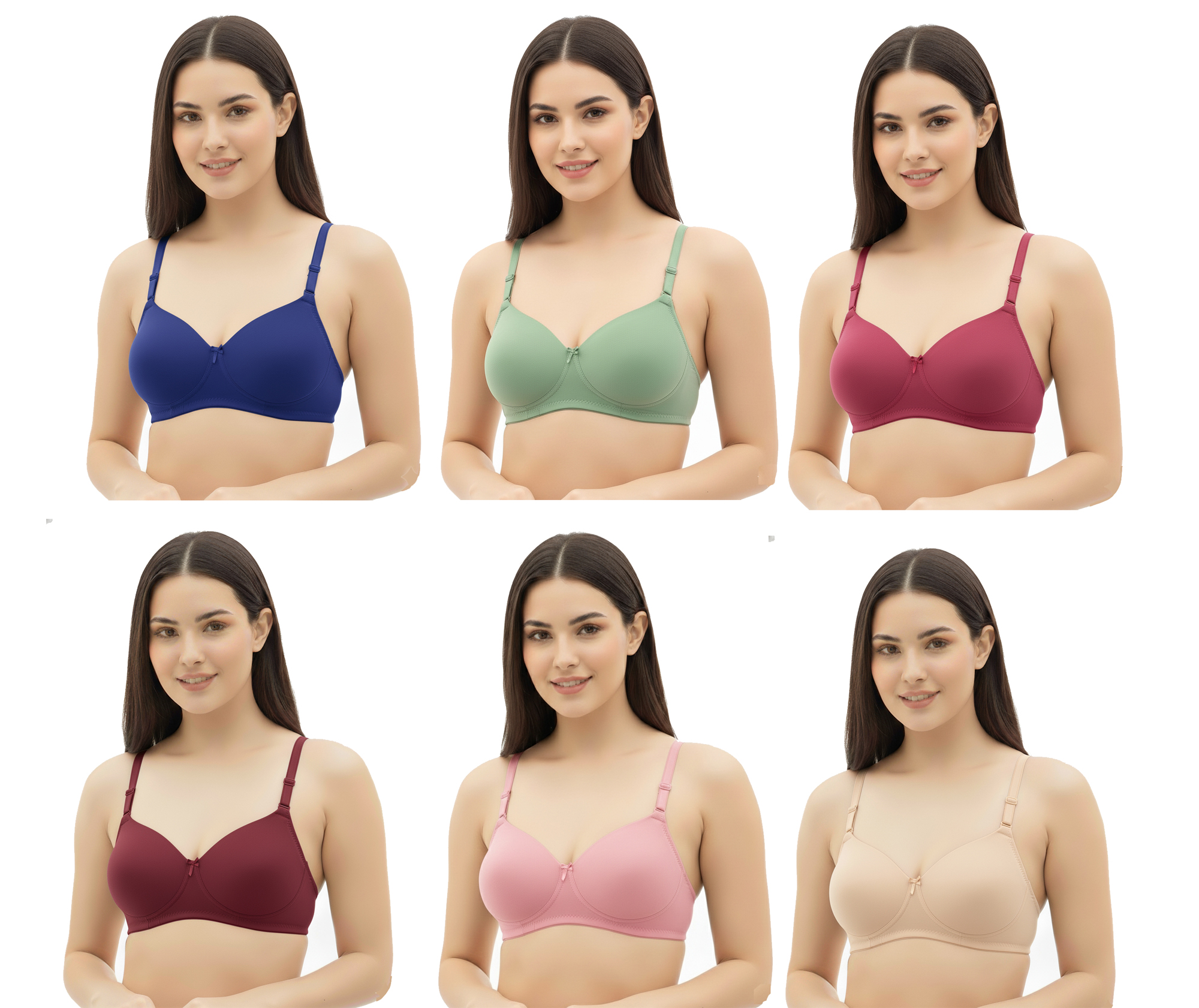Women’s Padded Bra Pack of 6 – Comfortable Everyday Support | Soft Cups, Adjustable Straps | Full Coverage Lingerie Set for Indian Women