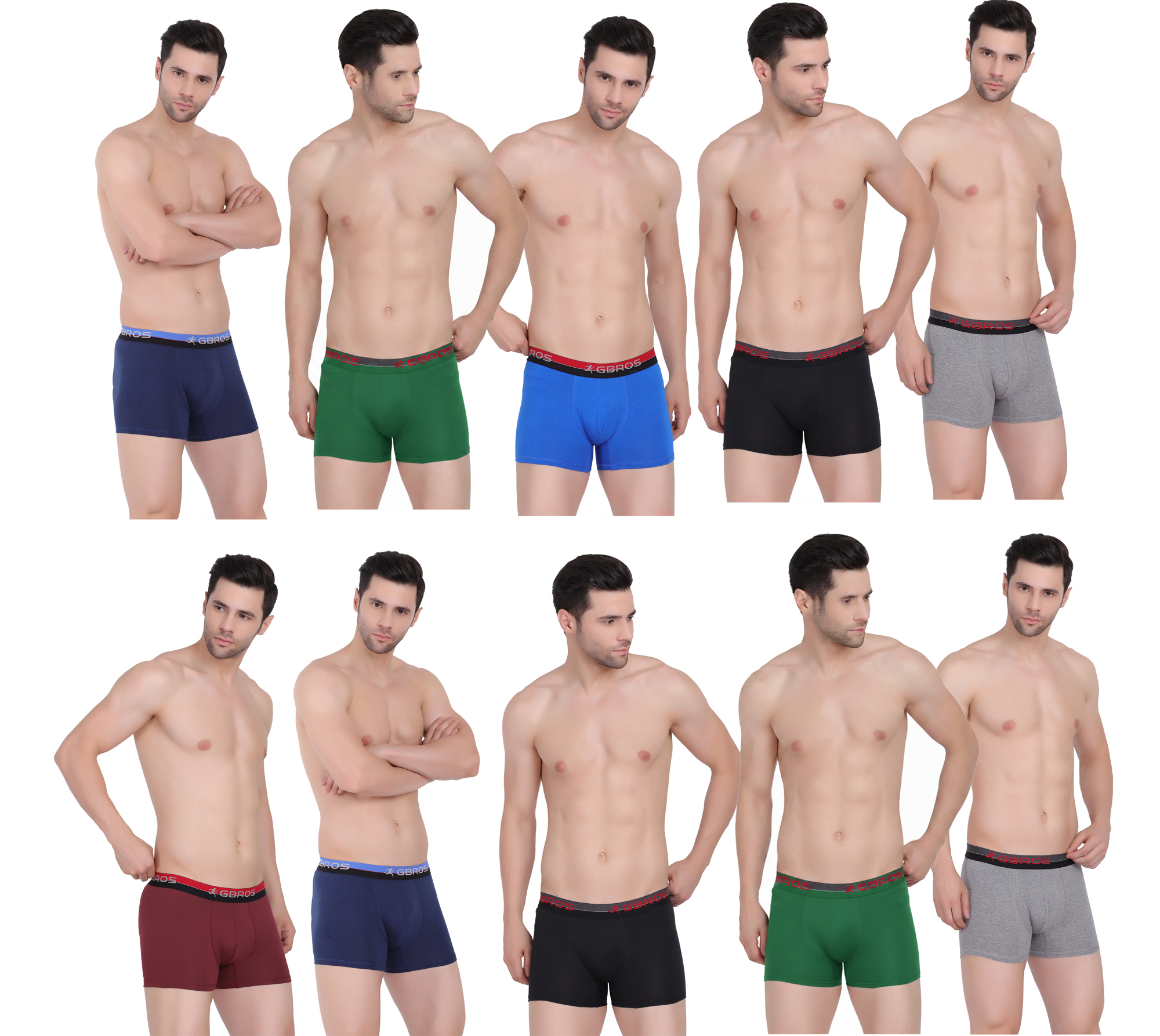 GBROS Premiumwears Men’s Cotton Lycra Trunks Pack of 10 | Breathable Comfortable Innerwear for Daily Use | Stretchable Soft Waistband Underwear for Men | Best Cotton Trunk Underwear in India