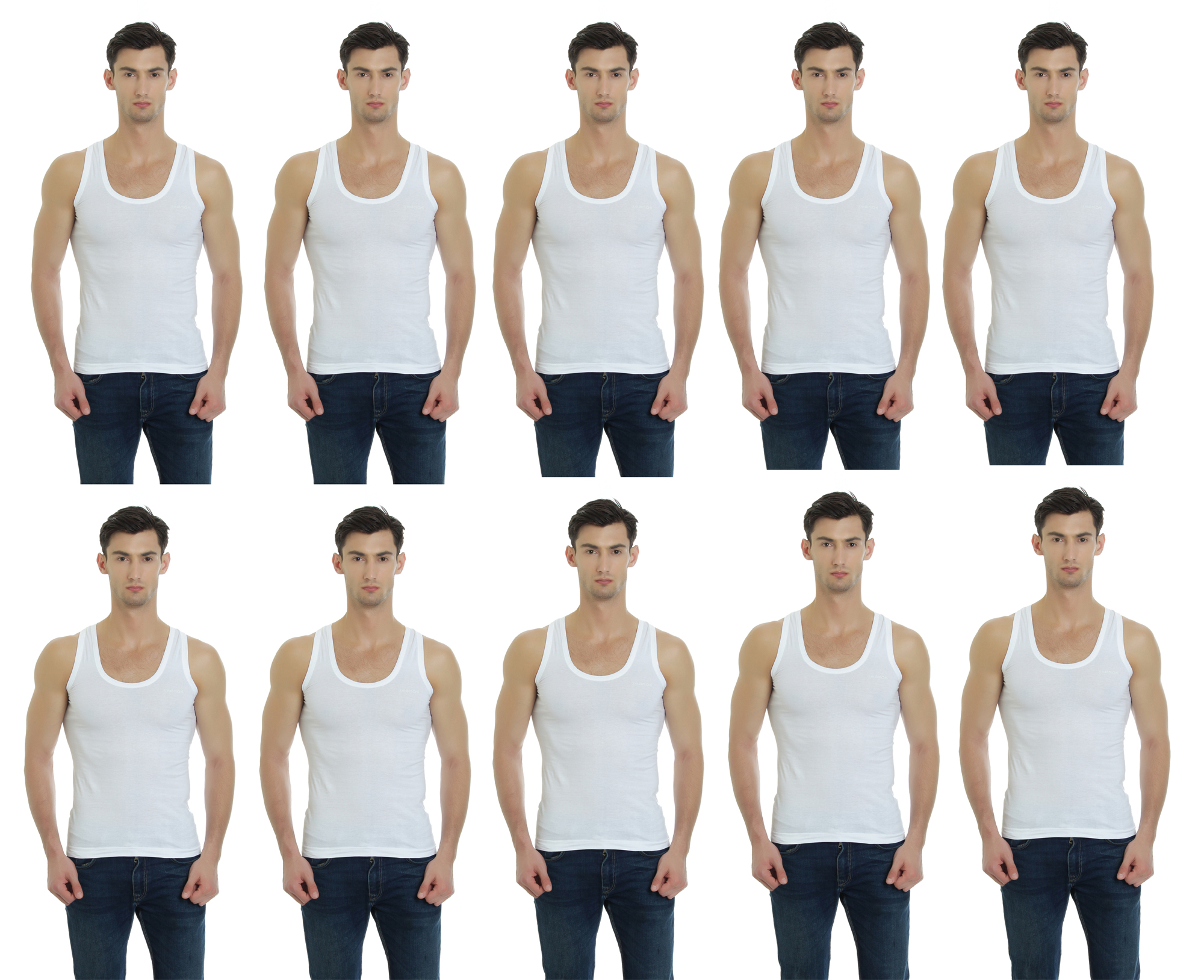 GBROS Premiumwears Men’s RN Sleeveless Vest Pack of 10 | 100% Cotton Banyan for Men | Breathable Gym & Daily Wear Innerwear | Sweat Absorbent Soft White Inner Vest for Men India