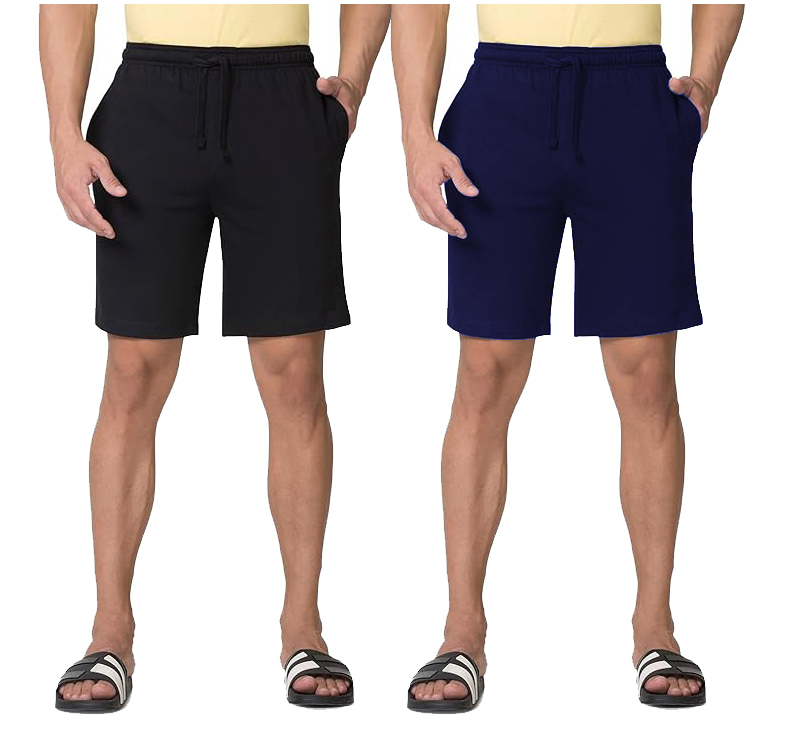 GBROS Men’s Fine Shorts Pack of 2 | Soft Cotton Casual Shorts | Comfortable Daily Wear Lounge Shorts for Men